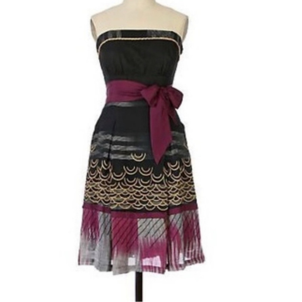 Anthropologie Floreat black, gold, purple gray dress women’s size 4P